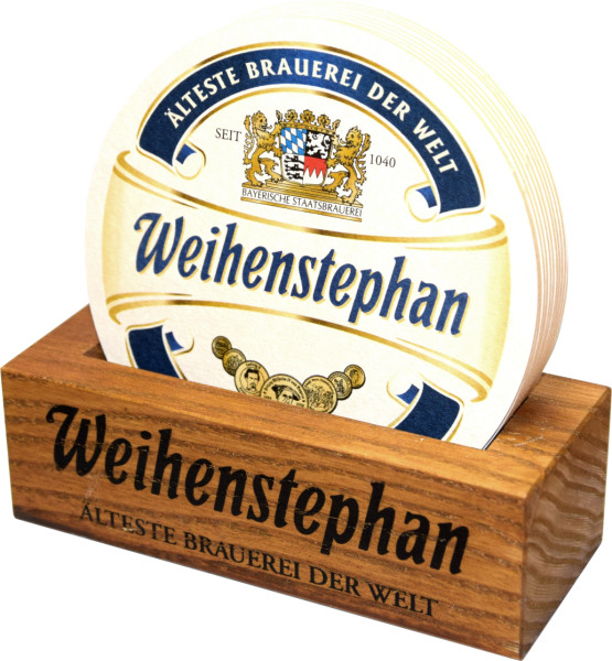 Weihenstephaner beer coaster holder wood